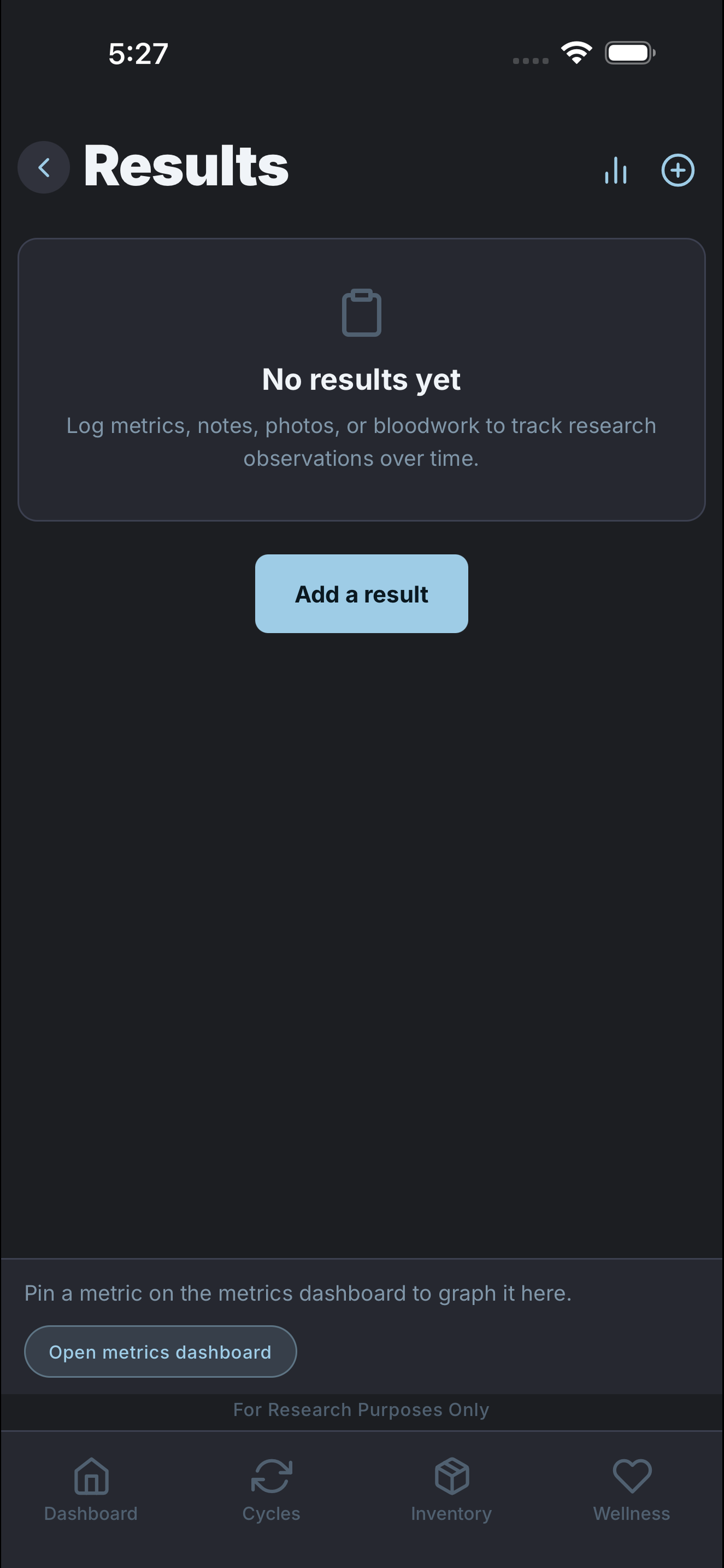 Research results screen