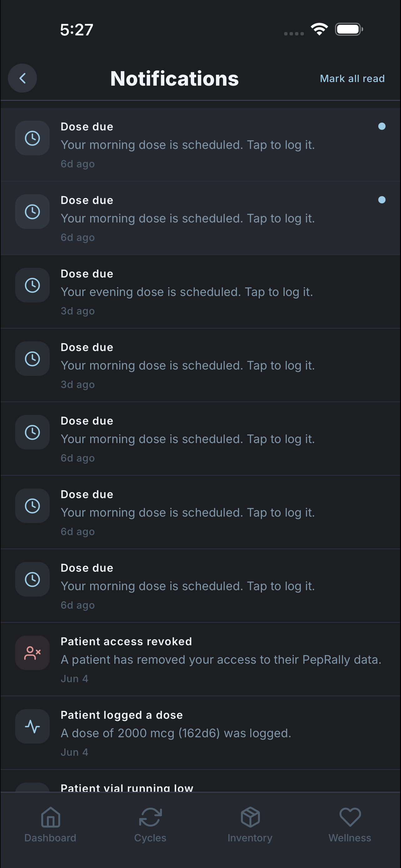 Notifications screen