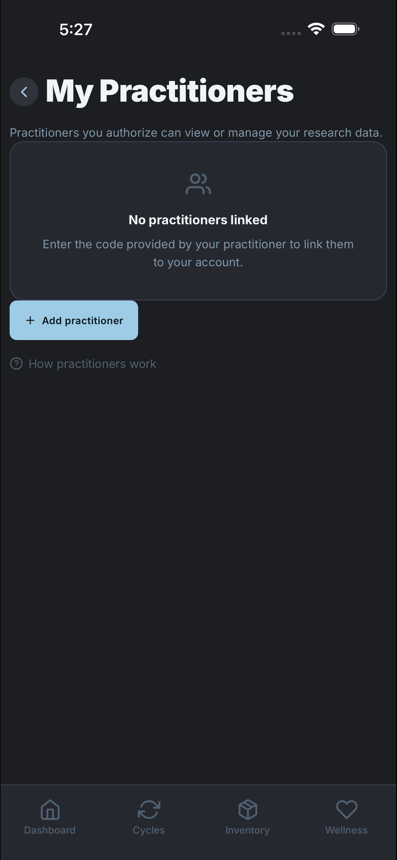 My practitioners screen
