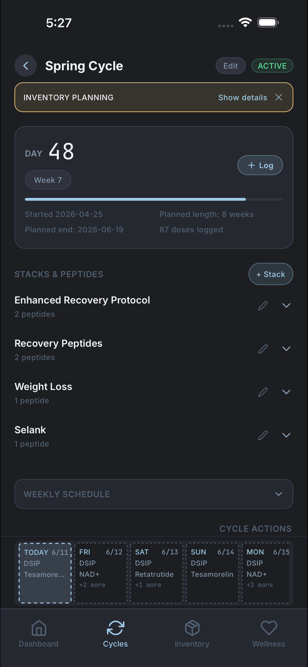 Cycle detail screen