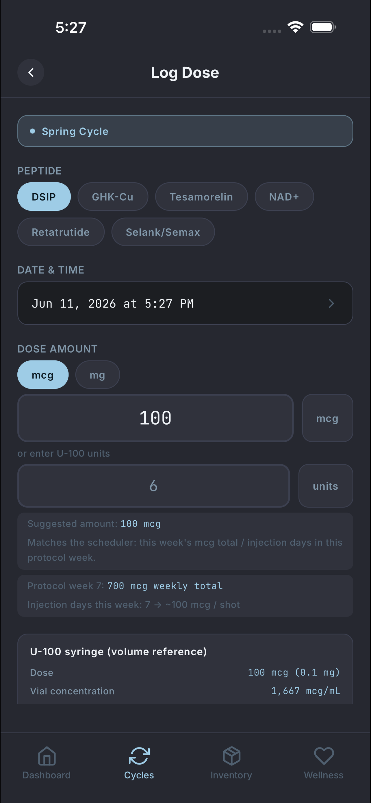 Log dose screen